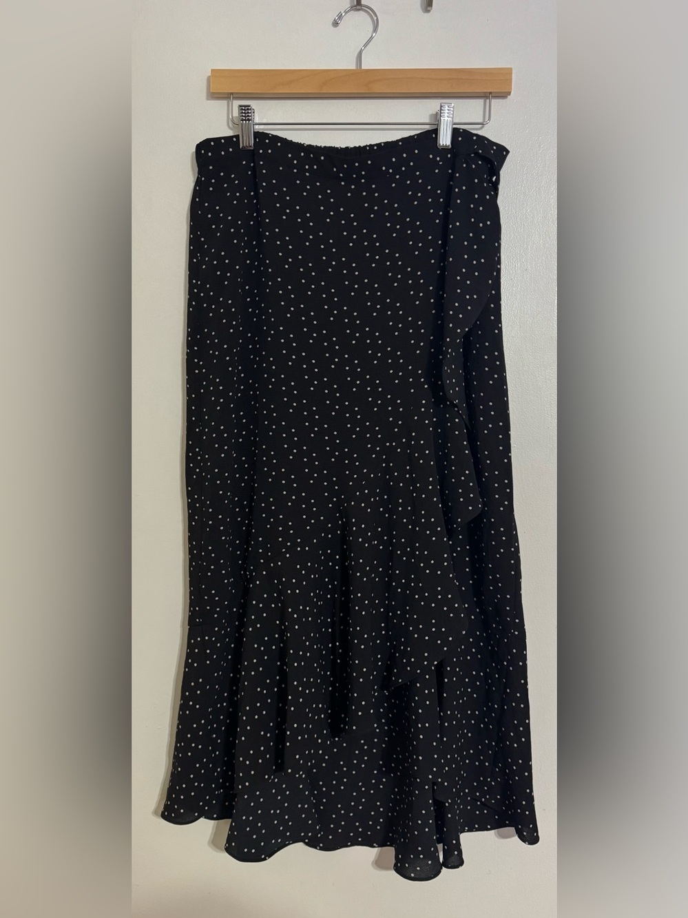 Max Studio Black Polka Dot Ruffle Maxi Skirt NWT
